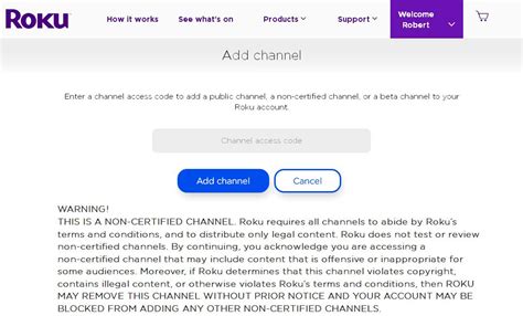 roku add channel with code